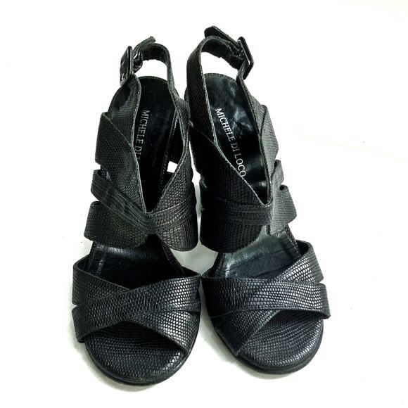 Michelediloco Black Snake-Embossed Leather Block Heels | Fall Classic Elegance - Picture 5 of 16